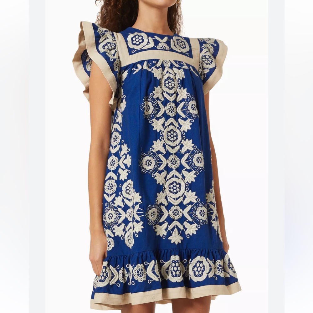 Sea New York Blue and Cream Embroidered Dress